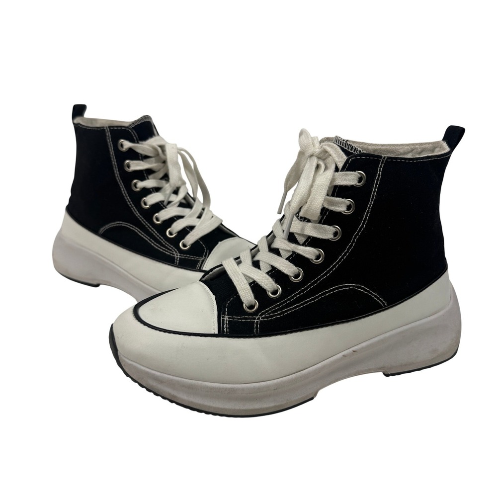 Platform High Top Sneakers‎ Black White Lace-Up Chunky Sole Size 8